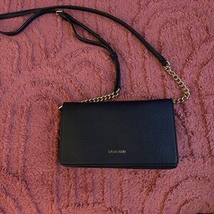 Calvin Klein Black Leather Chain Cross Body Strap Bag